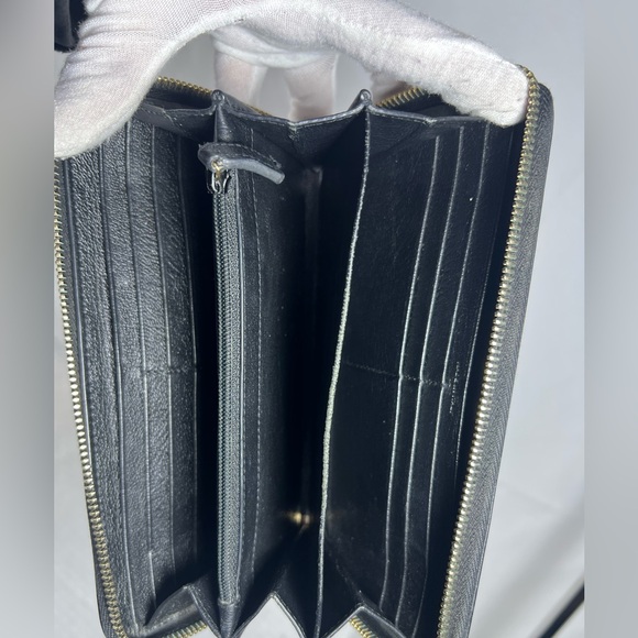 1140: Saint Laurent YSL Black Zip Around Leather Wallet - Picture 7 of 9